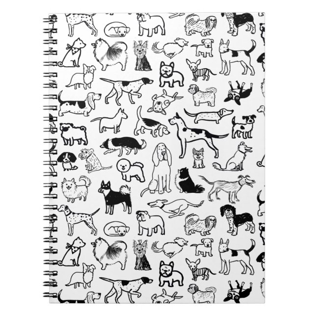 Black and White Dogs Pattern | Cool Canine Lover's Notebook (Front)