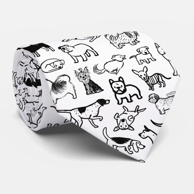 Black and White Dogs Pattern | Cool Canine Lover's Tie (Rolled)