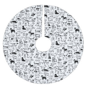 Black and White Dogs Pattern   Cute Canine Lover's Brushed Polyester Tree Skirt