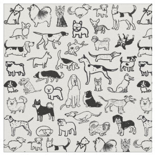 Black and White Dogs Pattern   Cute Canine Lover's Fabric