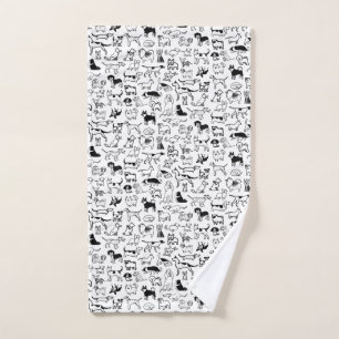 Black and White Dogs Pattern   Cute Canine Lover's Hand Towel