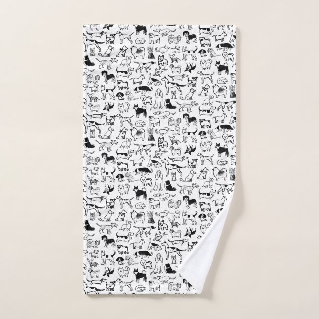 Black and White Dogs Pattern | Cute Canine Lover's Hand Towel (Hand Towel)