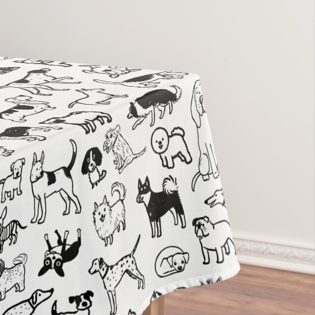 Black and White Dogs Pattern | Cute Canine Lover's Tablecloth (In Situ)