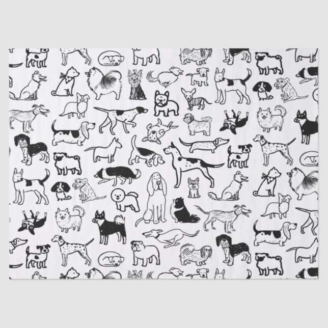 Black and White Dogs Pattern | Cute Canine Lover's Tissue Paper (Front)