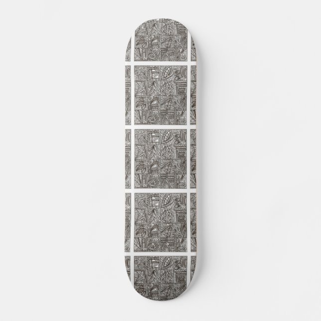 Black And White Doodle-Abstract Art Ink Pattern Skateboard (Front)