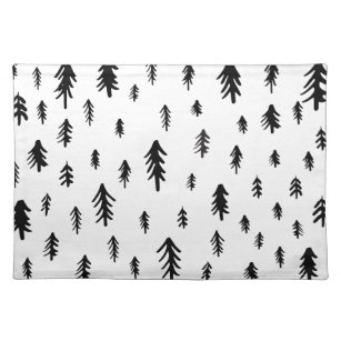 Black and White  Doodle Christmas Trees Placemat