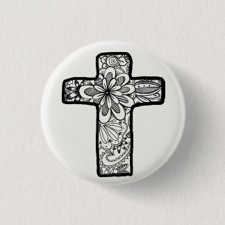 Black and White Doodle Cross Button