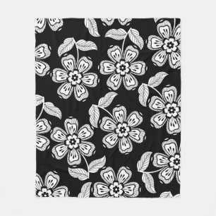 Black and white doodle flower patternblack,abstrac fleece blanket