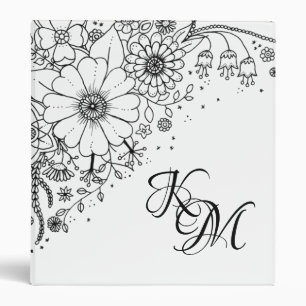 Black and White Doodle Flowers Colour In Picture Binder