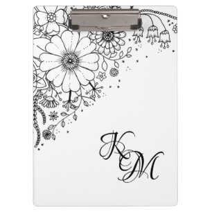 Black and White Doodle Flowers Colour In Picture Clipboard