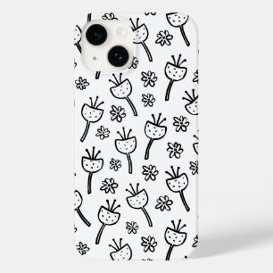 Black and white doodle flowers iPhone case