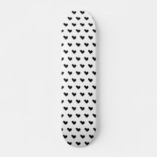 Black and White Doodle Heart Pattern Skateboard