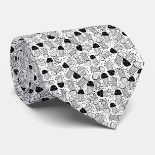 Black and white doodle jelly fish pattern tie