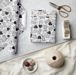 Black and white doodle jelly fish pattern wrapping paper