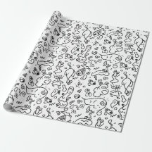 Black and white doodle pattern wrapping paper