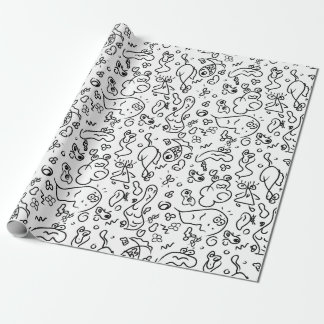 Black and white doodle pattern wrapping paper