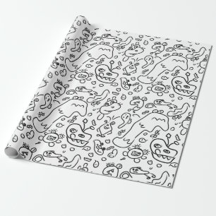 Black and white doodle pattern wrapping paper