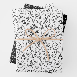 Black and white doodle pattern wrapping paper shee