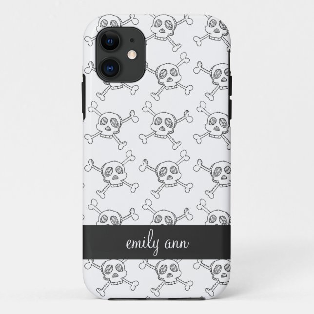 Black and White Doodle Skulls Pattern Case-Mate iPhone Case (Back)