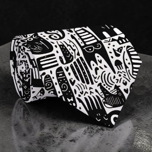 Black and White Doodles Custom Necktie