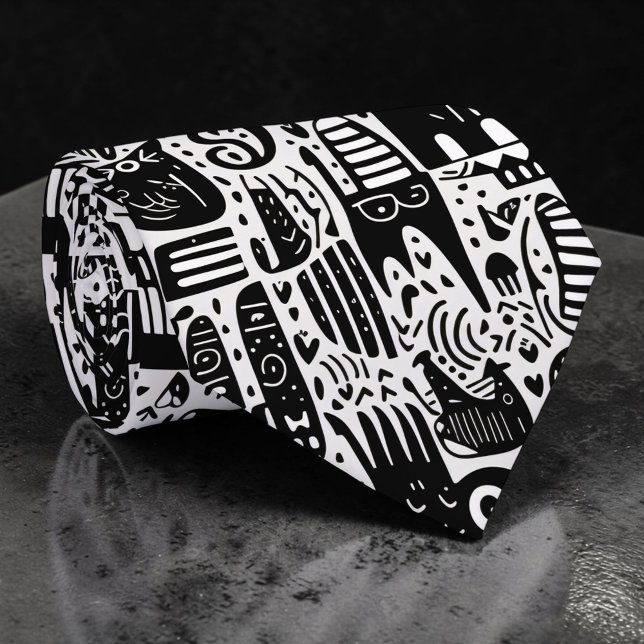 Black and White Doodles Custom Necktie (Creator Uploaded)