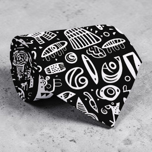 Black and White Doodles Custom Necktie