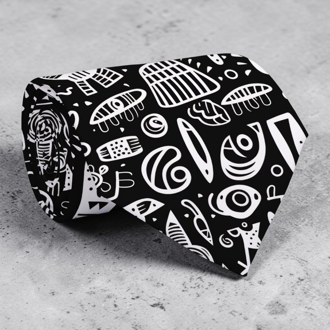 Black and White Doodles Custom Necktie (Creator Uploaded)
