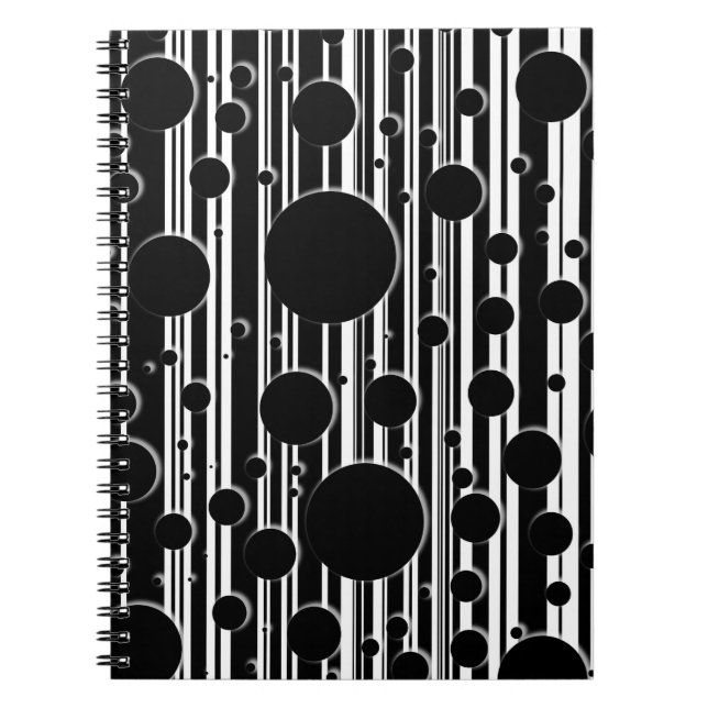 Black and White Dots and Stripes Notebook (Front)