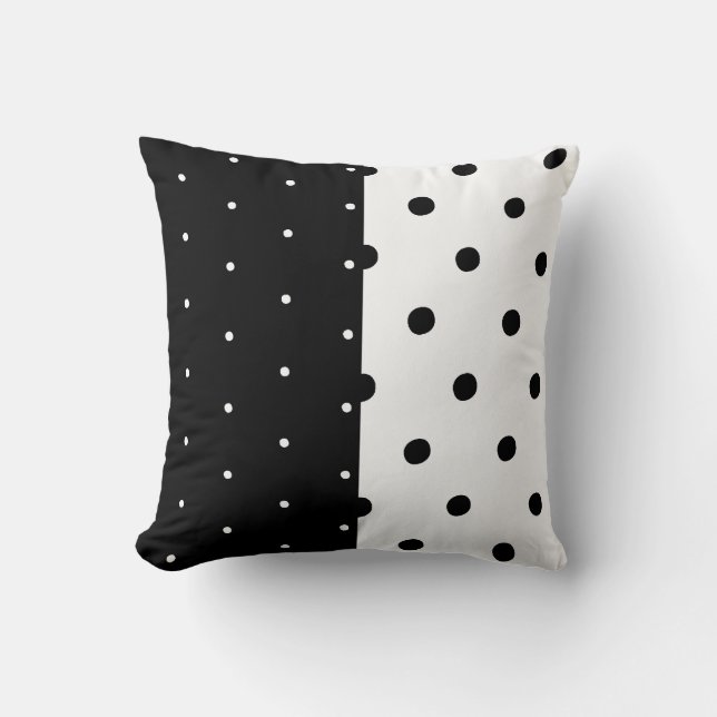 Black and White Dots and Stripes Pillow (Front)