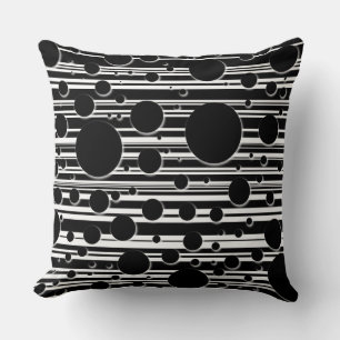 Black and White Dots and Stripes Throw Pillow