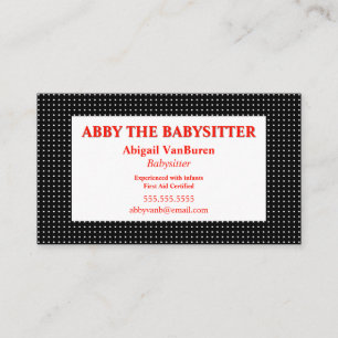 Black and White Dots Babysitter Nanny Childcare Business Card