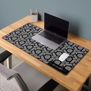 Black and white dots geometric pattern desk mat