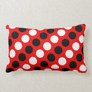 Black and White Dots on Red Lumbar Pillow