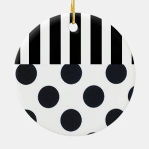Black and White Dots on Stripes Ceramic Ornament
