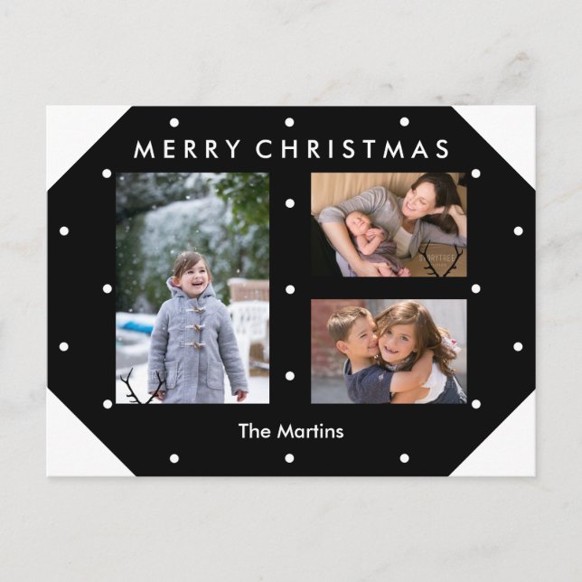 Black and White Dots Photo Collage Christmas Postcard (Front)