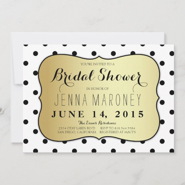 Black and White Dots w/ Gold Foil Bridal Shower Invitation (Front)