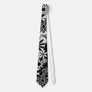 Black And White Dotted Floral Tie