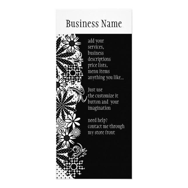 Black And White Dotted Flowers Rack Card (Front)