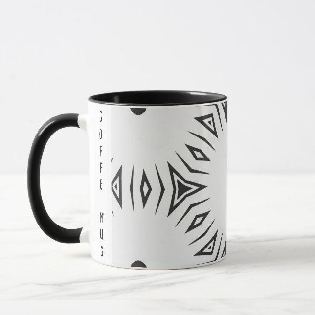 Black And White  Dotted Sun Personalized Abstract Mug (Left)
