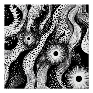 Black And White Dotted Waves Poster