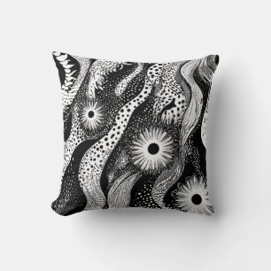 Black And White Dotted Waves Throw Pillow