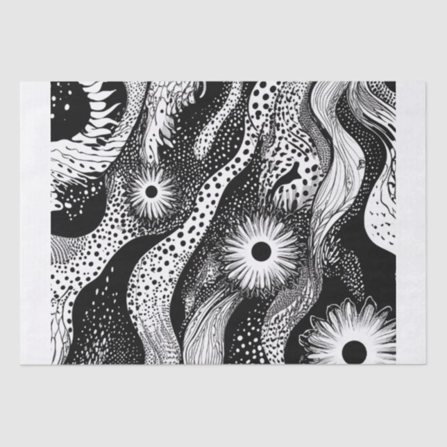 Black And White Dotted Waves Tissue Paper (Front)
