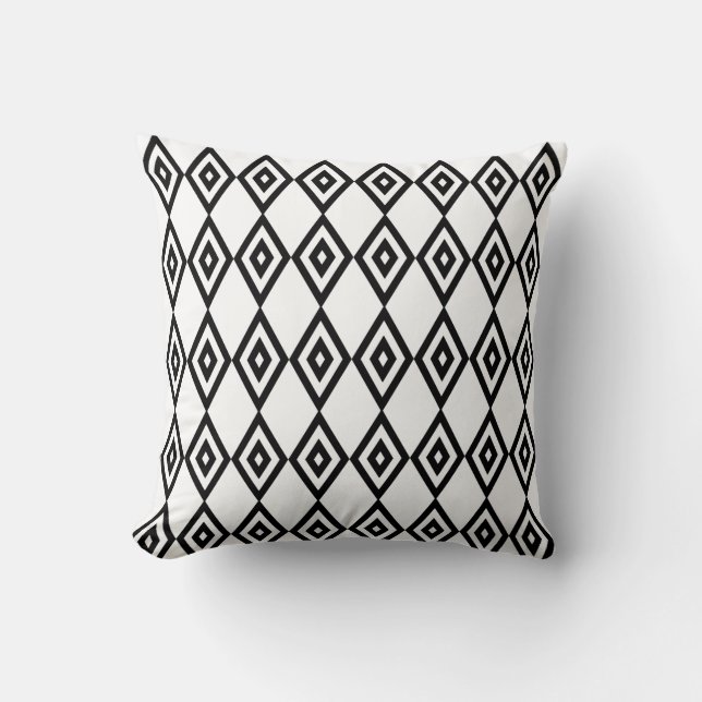 Black and White Double Diamond Pattern Throw Pillow (Front)