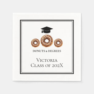 Black and White Doughnuts and Degrees Grad Party Napkin