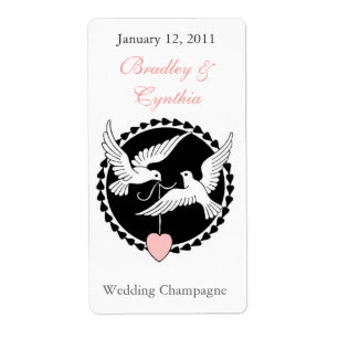 Black and White Doves Wedding Wine Labels