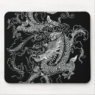 Black and White Dragon Mouse Pad
