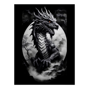Black and white dragon  poster