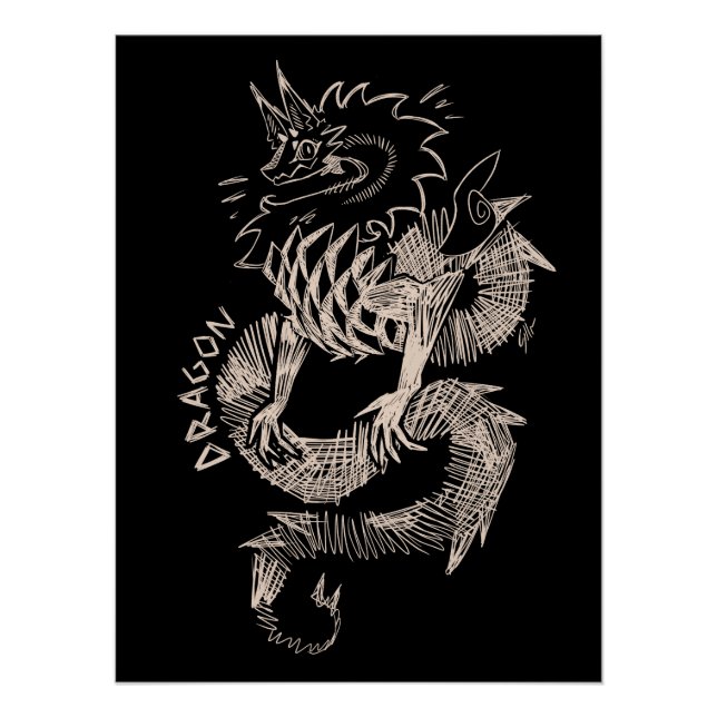 Black and white Dragon sketch Poster (Front)