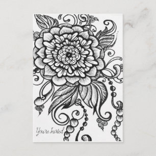 Black and White Drawn Floral Party Invitation