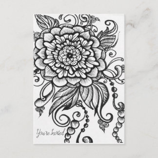 Black and White Drawn Floral Party Invitation